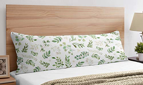 Image of Sweet Jojo Designs Floral Leaf Body Pillow Case Cover (Pillow Not Included) - Green and White Boho Watercolor Botanical Woodland Tropical Garden