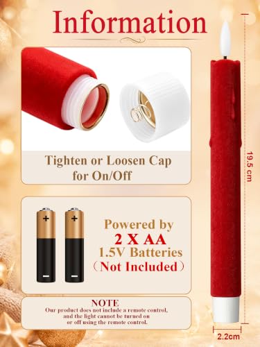 Image of Treela 36 Pcs Flameless Taper Candle,Red, 0.8x7.7″, Flocked Wavy Mouth