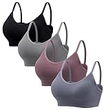 Angelhood 4 Pieces Cami Bralettes Pack - Everyday Basic Seamless V-Neck Padded Bras for Women Girls, Medium
