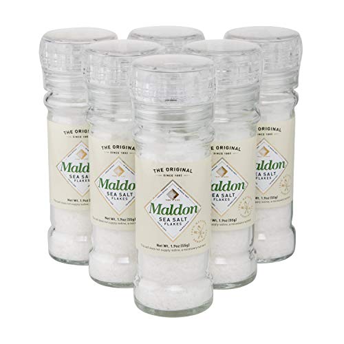 pyramid grinder - Maldon Salt, Sea Salt Grinder, 55 g, 6 Count, Refillable and Adjustable, Kosher, Natural, Handcrafted, Gourmet, Pyramid Crystals