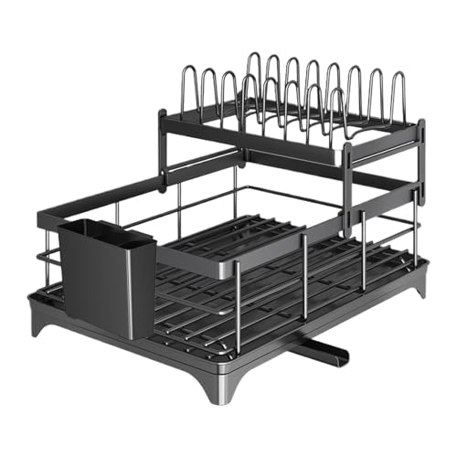 Escurridor de platos para encimeras de cocina, soporte de 2 niveles, antioxidante, organizador de platos para cocina, hogar, restaurante, autocaravana, apartamento, hotel, camping