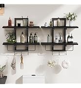 Creso hom Floating Shelves for Wall Set of 2, Wood Wall Shelf with 6 Hooks, 2 Tier Hanging Decora...