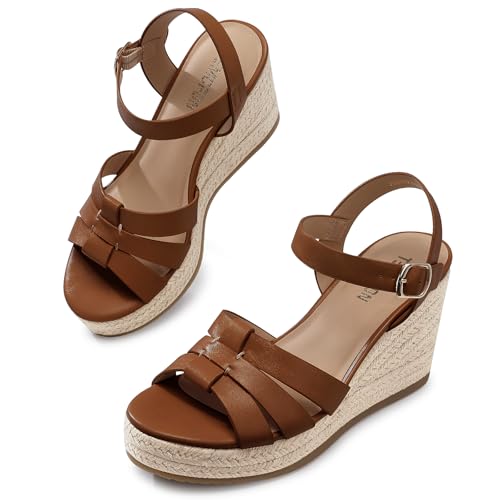 Image of TEMOFON Wedge Sandals for Women Dressy: Platform Wedge Espadrilles Sandals - Comfortable Summer Casual Open Toe Strappy Shoes Size 5-11