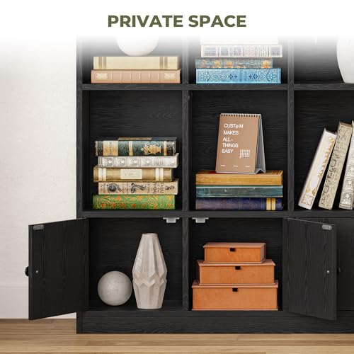 IRONCK Bookshelves and Bookcase, 6 Tiers Large Bookshelf with 4 Doors, Floor Standing Tall Display Storage Shelves for Home Office, Living Room, Bedroom, Black - Image 5