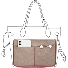 Lckaey Nylon Purse Organizer for neverfull Tote Handbag insert Organizers for longchamp and goyard tote insert 3091Brown-M