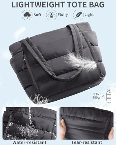 Image of Bagstellar Puffer Tote Bag for Women, Lightweight Puffy Work Handbag Teacher Nurse Quilted Shoulder Bag for School Travel Gym | Cloud Bag w / Zipper