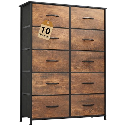 DWVO 10 Drawer Dresser - Fabric Storage Tower, Organizer Unit for Bedroom, Living Room, Hallway, Closets