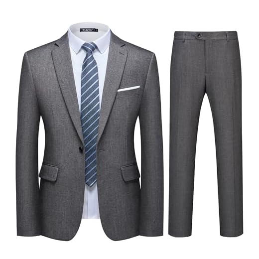 WULFUL Men's 2 Piece Slim Fit Suit Set One Button Blazer Jacket Pants Tuxedo Set for Party, Wedding and Business Dark Grey