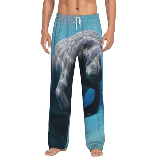 Pantalon de pyjama homme en polaire marine imprimé lamantin avec poches