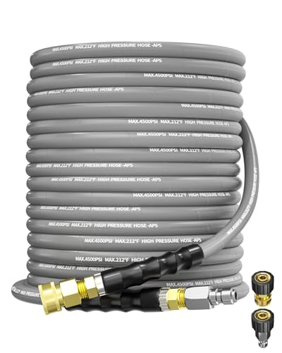 Pressure Washer Hose 75FT 3/8" for Cold and Hot Water 212F, with Swivel Quick Connect, 4500PSI Kink Resistant Grade Steel Wire Braided, Power Washer Hose With 2pcs M22-14mm Adapter