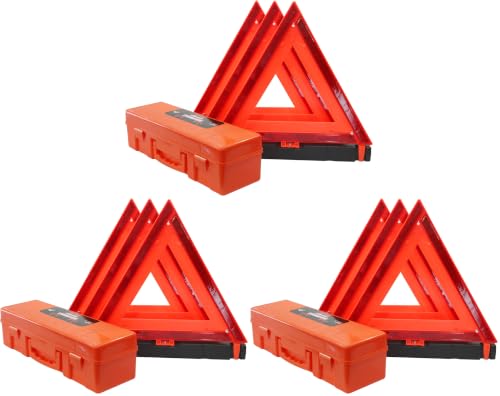 Image of 9 Pack Foldable Warning Reflective Triangles with Carrying Case, Heavy Base Roadside Triangles for Vehicles Breakdown, Safty Reflector DOT Approved(Sand Filled)