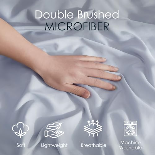 Image of Hearth & Harbor Ice Blue Duvet Cover Queen Size, 3 Piece Bedding Set | Soft Double Brushed Bedding Set, Button Closure, 1 Duvet Cover 90x90 Inches, 2 Pillow Shams