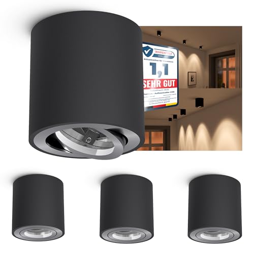 linovum 4 Stück CORI Aufbaulampen rund in schwarz gebürstet im Set -...