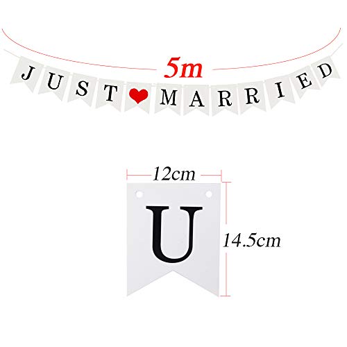 Just Married Girlande Vintage Rustikal Wimpelkette Banner mit Seil Hochzeitsgirlande als Deko für Hochzeit Fest Party Brautdusche Junggesellinnenabschied oder Foto Photo Booth Fotografie