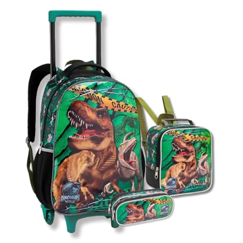 Kit Mochila Rodinhas Rodas Dinossauro Meninos, SEANIT, Resistente Meninos Infantil Kids Lancheira E Estojo
