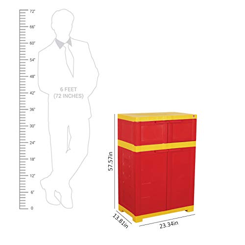 Image of Cello Novelty Dual Plastic Shoe Rack with Dustproof Doors| 3 Year Warranty | Chappal /Slipper /Footwear Stand for Home, Living Room, Office, Outdoor| Red & Yellow Colour