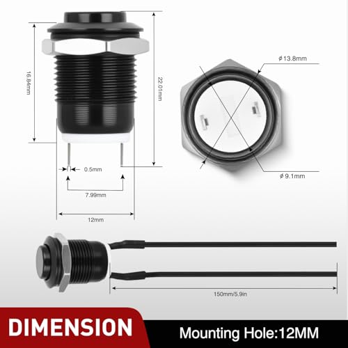 Image of Nilight 12mm Momentary Push Button Switch 6PCS with Pre Wired Harness