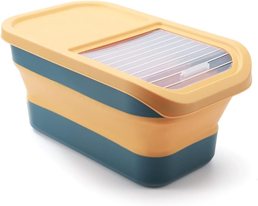 10KG Foldable Rice Bucket Kitchen Grains Flour Storage Box Home Pet Food Sealed Jar Cereals Containers(white-Dinosaur Doodle4)
