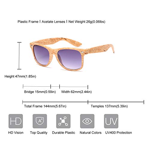 Armear Women 90s Classic Wood Square Sunglasses Retro Pastic Frame Eyewear UV4003