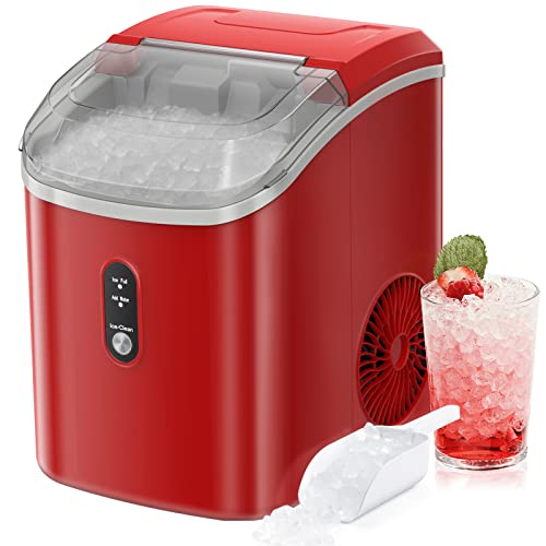 Nugget Countertop Ice Maker With Soft Chewable Ice, Automatic 34Lbs In 24 Hours,Pebble Portable Ice Machine With Ice Scoop, Self-Cleaning, One-Click Operation, For Kitchen,Office Red #TOP9