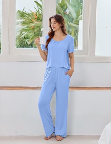Ekouaer Bamboo Viscose Pajama Set – Short Sleeve — view 3