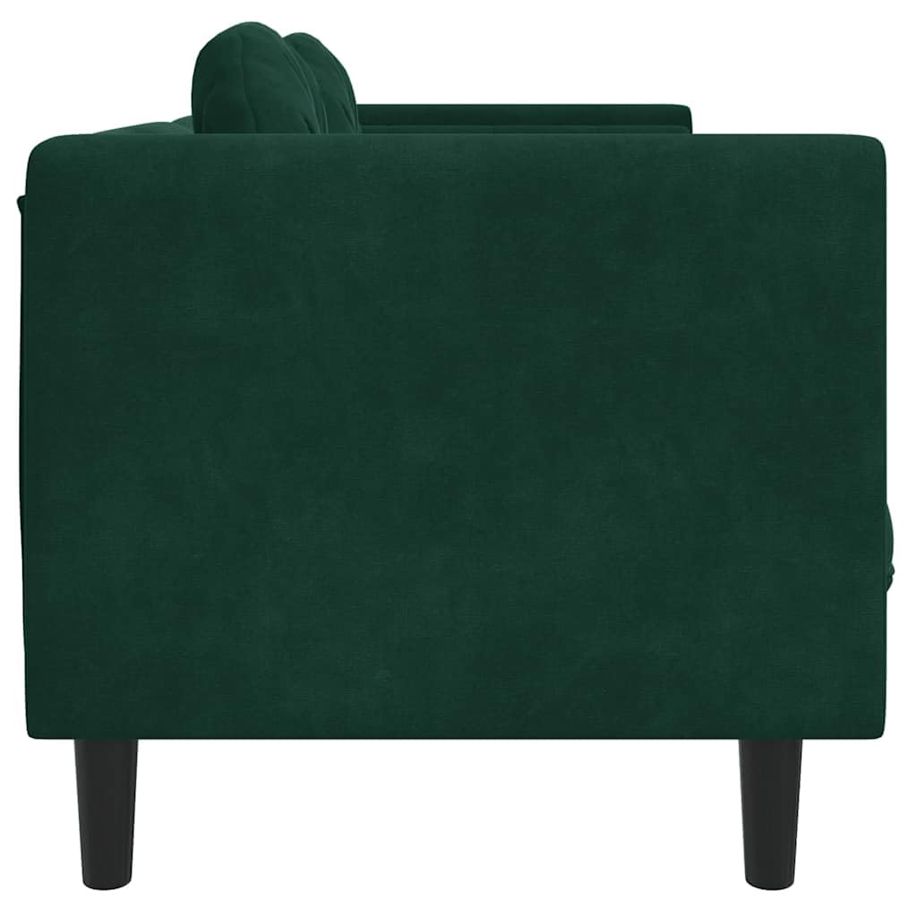 Générique Divano a 2 posti in velluto verde scuro con cuscini, comodo con braccioli e schienale imbottiti, design moderno per soggiorno