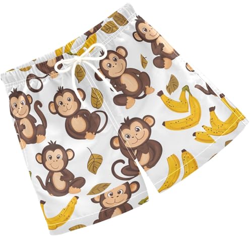 Pigsaly Boys' Swim Board Shorts Yellow Bananas Leaves Brown Monkeys Boy's Swim Trunks Kids Swimwear 5T