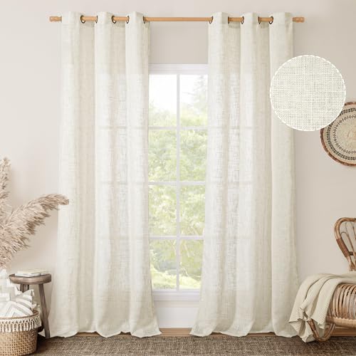 Image of LAMIT 38 Inch Width Semi Sheer Linen Curtains 2 Panels, Cream Ivory Light Filtering Panels Bronze Grommet Boho Neutral Drapes for Living Room /Bedroom /Farmhouse, 38 x 84 Inch