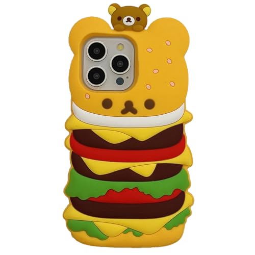 A-BEAUTY Funda Silicona Compatible con iPhone 15/14/13 6.1 Pulgadas, 3D Kawaii Dibujos Animados Carcasa Antigolpes Protectora para Mujeres y Niñas, Hamburguesa de Osos