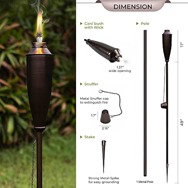 Garden Torches for Outside -Deco Home Pack of 4 Metal Garden Torches Citronella Oil for Outdoor Ambiance - Decorative and Functional Citronella Torches for Patio, Lawn, and Backyard- Bronze