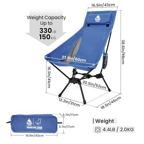 Image of ONETIGRIS Tigerblade High Back Camping Chair with Pillow Design, Comfortable Widened Seat Folding Chair