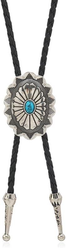 FGSS Vintage Turquoise Bolo Tie For Men - Western Cowboy Colored Oval Bola Necktie Retro Leather Necklace for Men Women