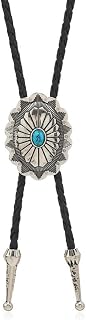 Vintage Turquoise Bolo Tie For Men - Western Cowboy Colored Oval Bola Necktie Retro Leather Necklace for Men Women