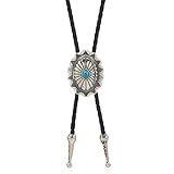 FGSS Vintage-Turquoise Oval-Bolo-Tie for Men - Western Cowboy Bola Necktie Retro Leather Necklace for Men Women