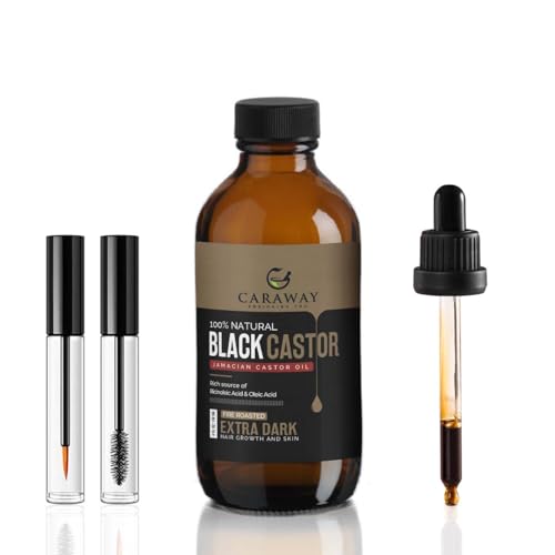 Image of Caraway Jamaican Black Castor Oil for Hair Growth, Eyelash & Eyebrow Care | Cold-Pressed, Pure & Organic | Scalp Massage & Skin Moisturizing | Mascara Kit Included | Face & Skin Care | 100ml / 3.4oz