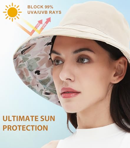 Philights 100% Cotton Women Sun Hats Wide Brim Gardening Bucket Hat Travel Sun Protection Packable Womens Beach Hat -Fold-Up Brim thumb #1