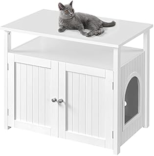 Yaheetech Large Cat Litter Box Enclosure Cat Litter Tray, Hidden Pet Cat Washroom with Open Storage Shelf, Indoor Cat House for Living Room, 80x51x66cm (LxWxH)