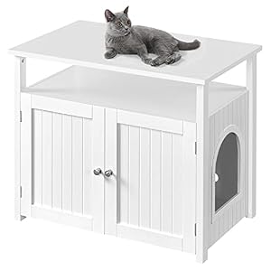 Yaheetech Cat Litter Box Enclosure Hidden Cat Washroom with Storage Shelf Adjustable Inner Space Pet Side Table Decorative Cat Home for Living Room White