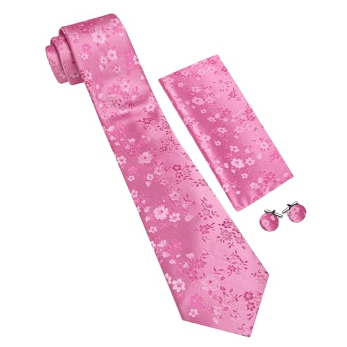 Image of Barry.Wang Flower Ties for Men Handkerchief Cufflinks Set Wedding Necktie Set Party