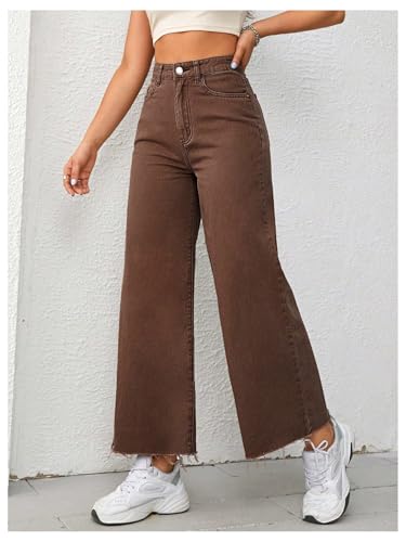 MakeMeChic Women's Denim Raw Wide Leg Trousers Straight Loose Baggy Y2K Jeans with Pocket4
