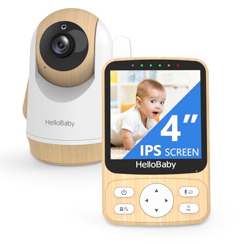 HelloBaby Babyphone mit Kamera: Ohne WLAN mit 300m Reichweite, Verschlüsselt, 318° PTZ + 4’’ IPS, VOX + Akku 26h, Nachtsicht + Gegensprechen, Temperaturalarm