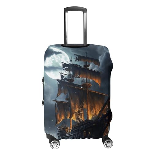 Pirate Sailboat Full Moon Luggage Cover, Washable Elastic Suitcase Cover Protector Fit 18-32 Inch Luggage4
