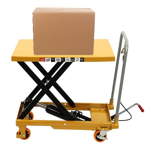 Transpaleta hidráulica de tijera de 226,8 kg, mesa elevadora para manipulación de materiales, almacén y taller con ruedas de poliuretano con bloqueo, facilita la elevación y el movimiento de cargas