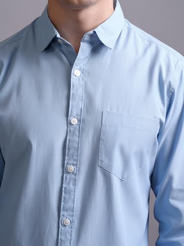 Image of Highlander Men's Slim Fit Shirts | Solid | Long Sleeves | Spread Collar | Formal Shirts | Men Shirts Powder Blue