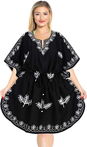 LA LEELA Women's Caftan Poncho Night Dress Swim Cover Up US 16-28W Black