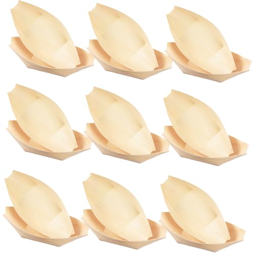 Lurrose 60個 木製ボート皿 寿司トレー 食品盛り付け用木製プレート パーティーやケータリングにな多用途サービングトレイ