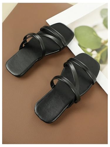 GORGLITTER Girl's Strappy Slide Flat Sandals Square Open Toe Dressy Dress Sandals4