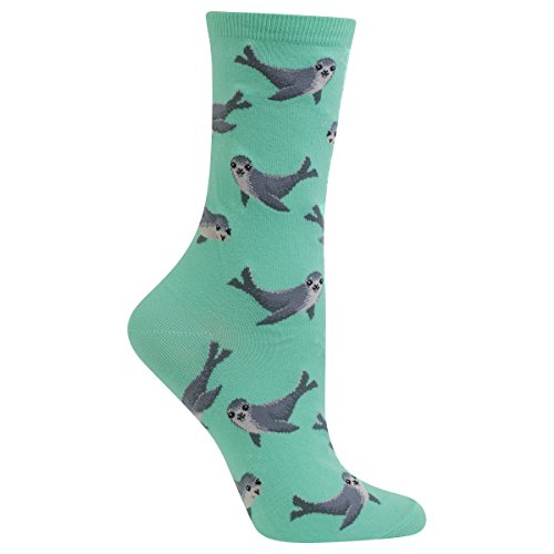 Hot Sox Women's Originals Fashion Crew Novelty Socks, Sea Lion (Mint), Shoe Size: 4-10