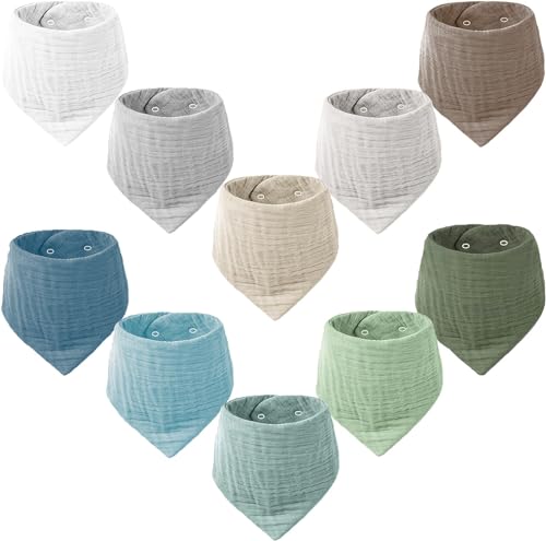 VOMARHUG Muslin Baby Lätzchen,10 Stück Sabberlätzchen Baby,Muslin Dreieckstuch,Super Saugfähige Bio-Baumwoll Halstuch Baby,Lätzchen für Säugling Kleinkinder