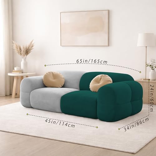 Image of Casaliving Vetras Modern Velvet Bubble Cloud Sofa, Tufted Design Upholstered 2 Seater Sofa Set for Living Room, (Pine Grey Colour) Premium Velvet Fabric Sofa